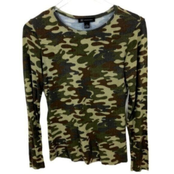 INC International Concepts Tops - INC | Women's Green Long Sleeve Crew Neck Camouflage Top Size Small